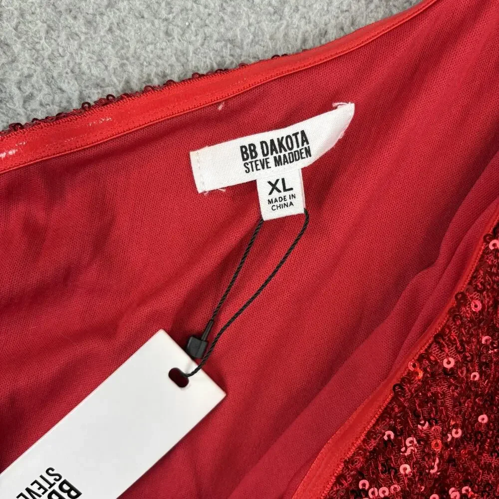 BB Dakota Steve Madden One-Shoulder Dress XL Cocktail Sequin Mini Stretchy Sexy - Picture 5 of 10